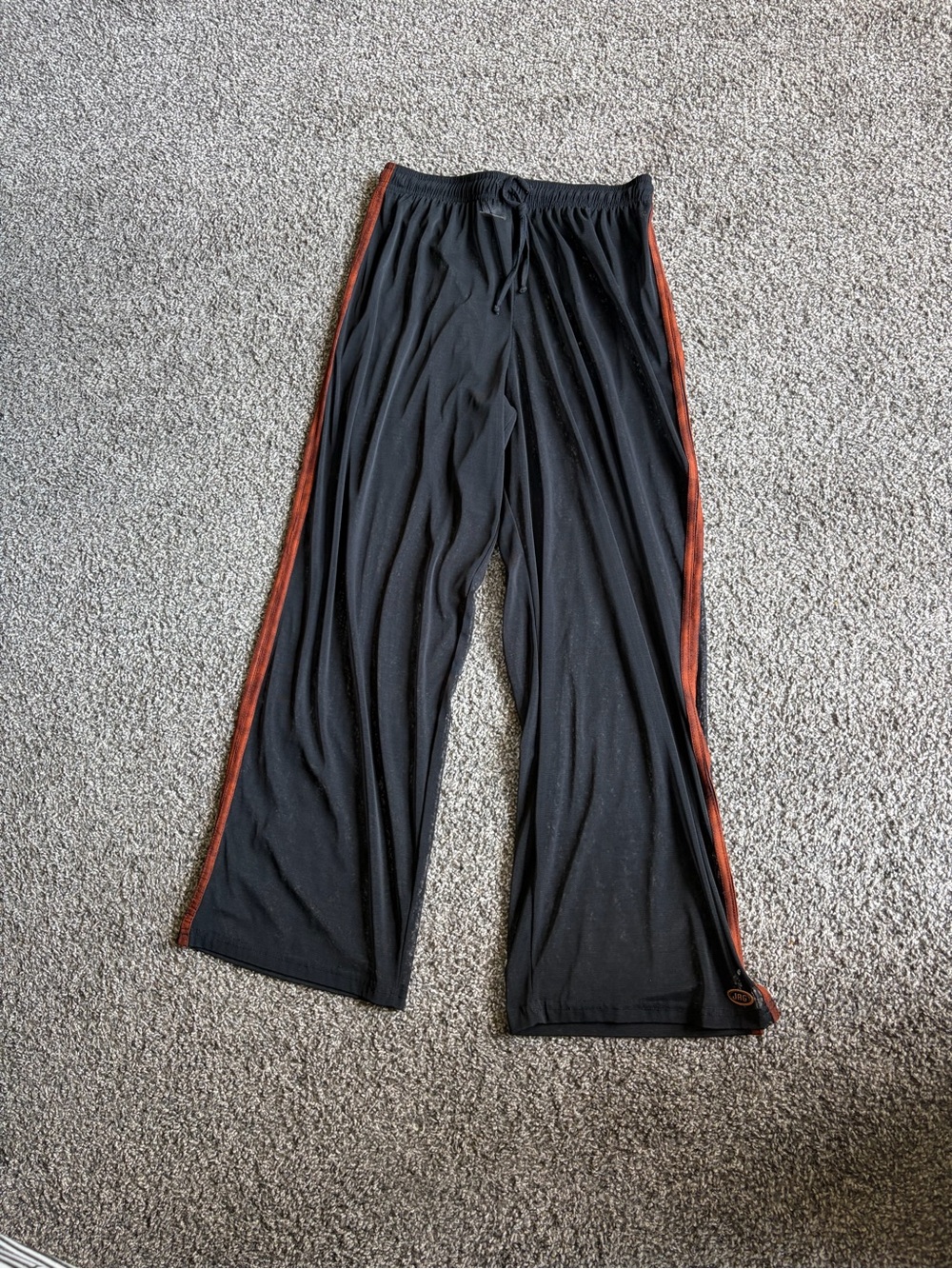 Jag Mesh Black Wide-Leg Track Pants with Rust Side Stripe Made in USA